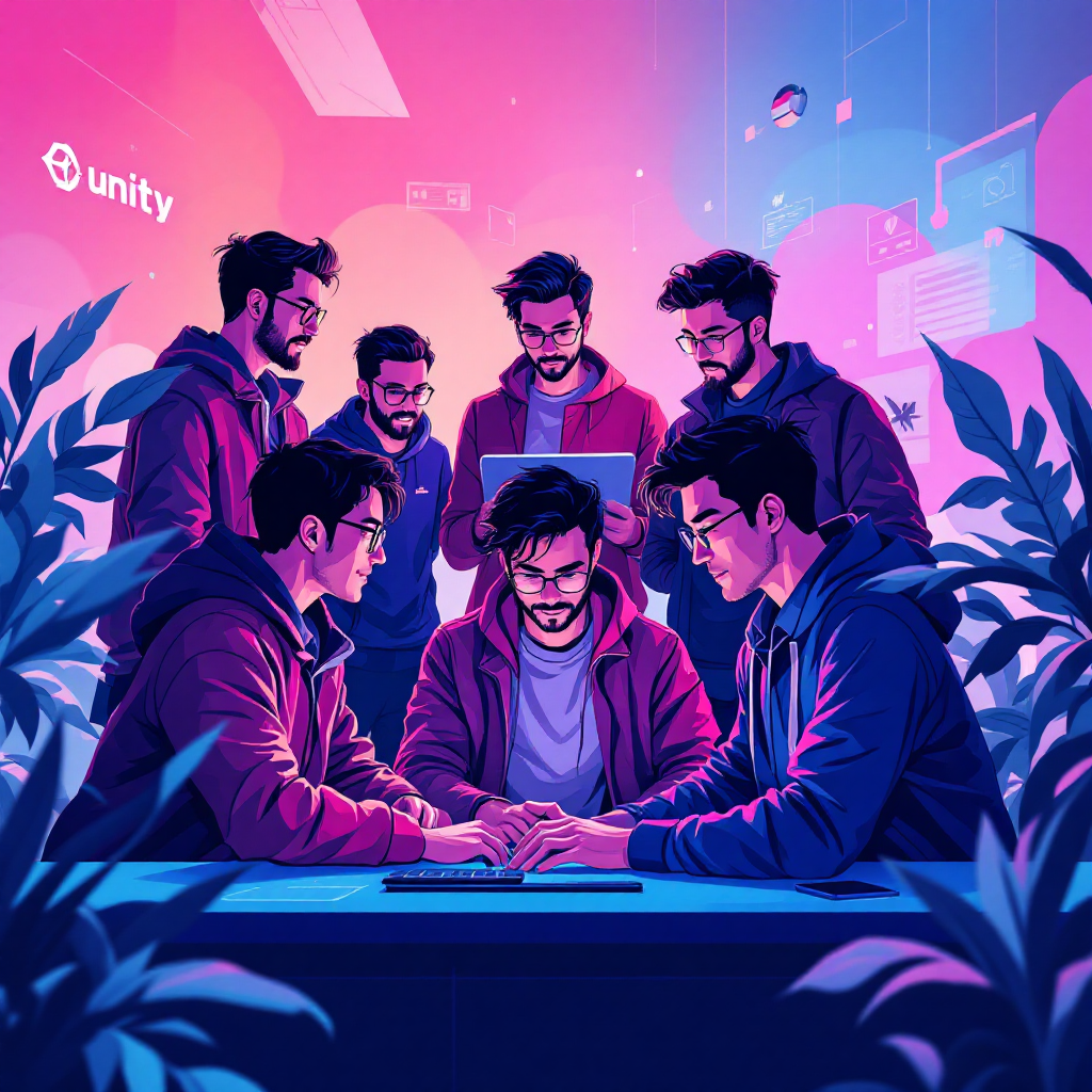 تیم توسعه‌دهندگان در حال کار با Unity