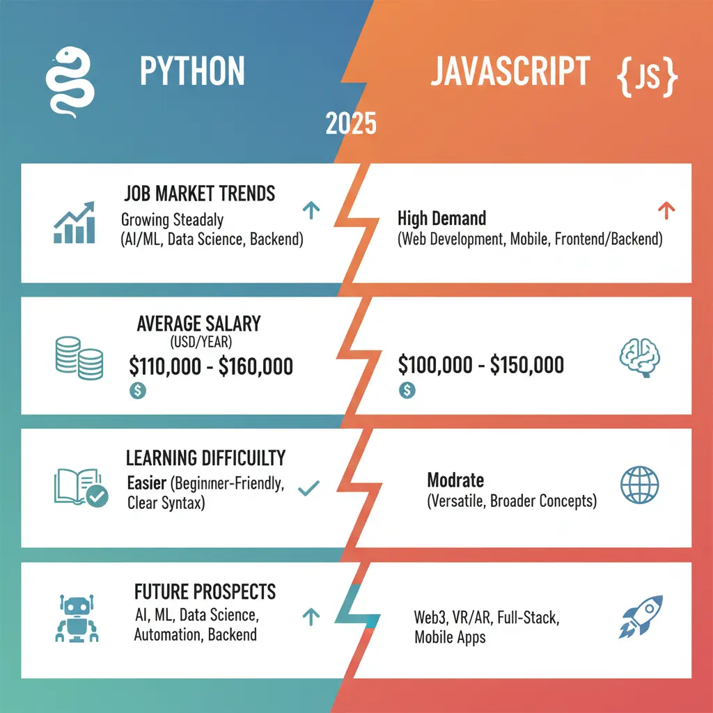 مقایسه زبان‌های برنامه‌نویسی پایتون و جاوااسکریپت در سال 2025 - تصمیم‌گیری درست برای آینده شغلی